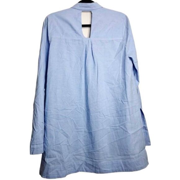 Gibson Latimer Blue Tunic High Low Button Up Pockets Cotton Women Size M Keyhole - Picture 4 of 8